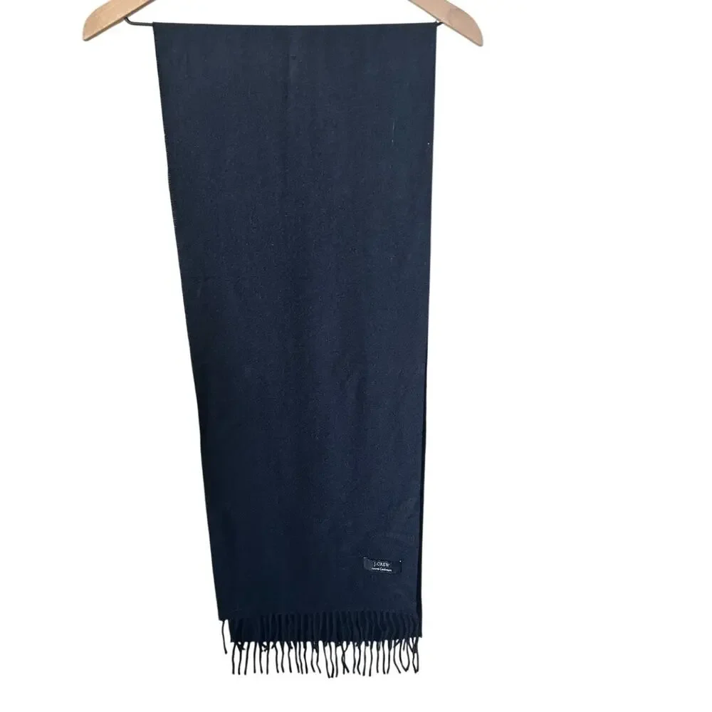 J.Crew 100% Cashmere Dark Blue Fringe Winter Scarf Classic Luxury Navy